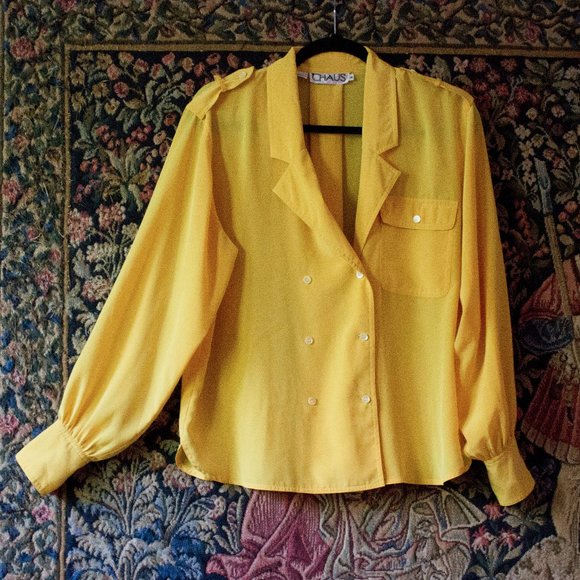Vintage Yellow Blouse double breasted jacket Chaus - Picture 3 of 8
